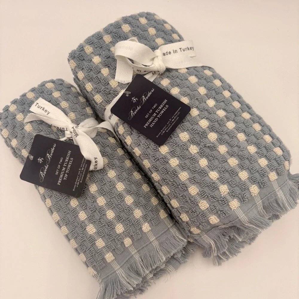 Brooks‎ Brothers 4pc Premium Turkish Towel Set Blue Hand and Tip Towels Cotton